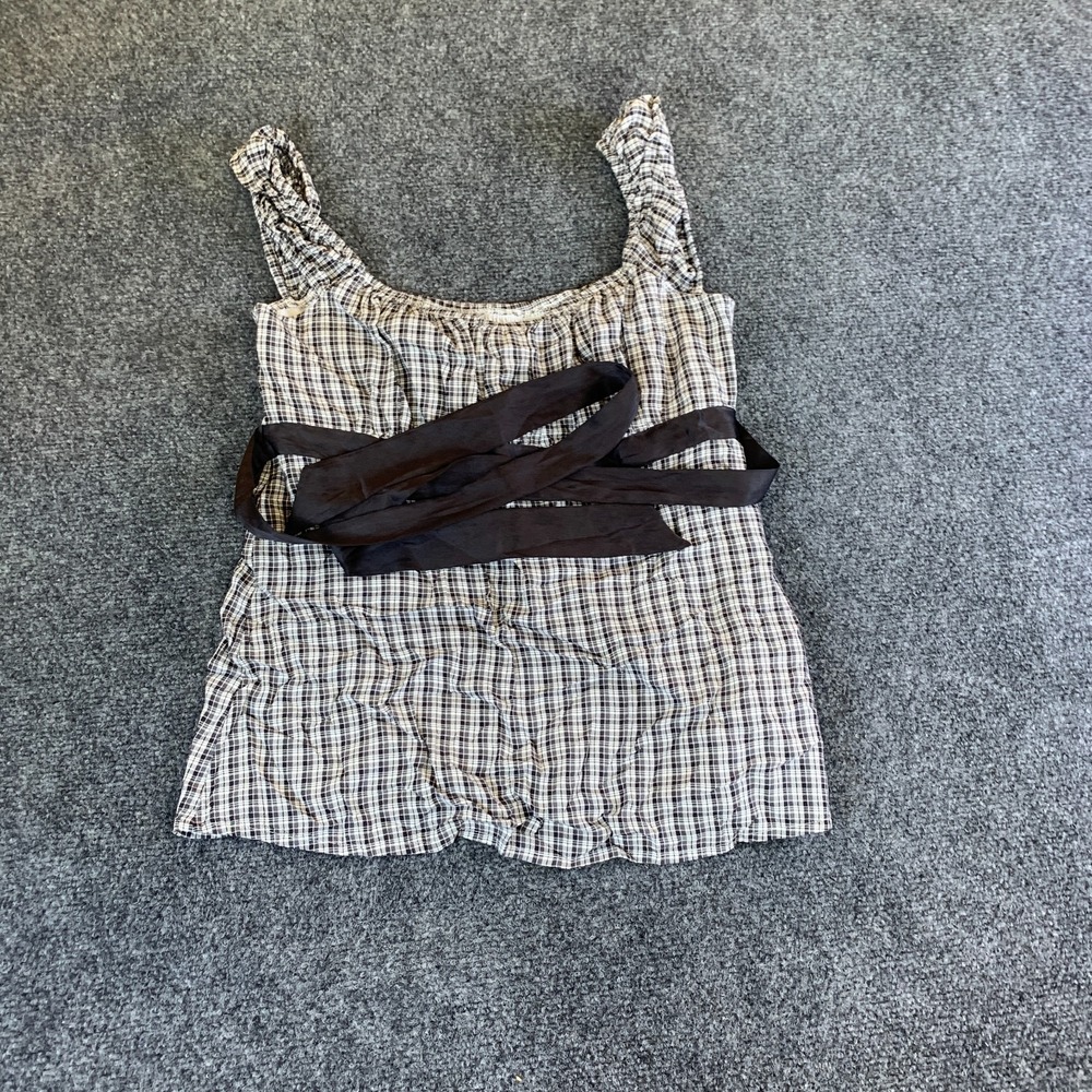 Hollister Milkmaid Top Womens Small Black White Plaid Belted Viscose Square Neck